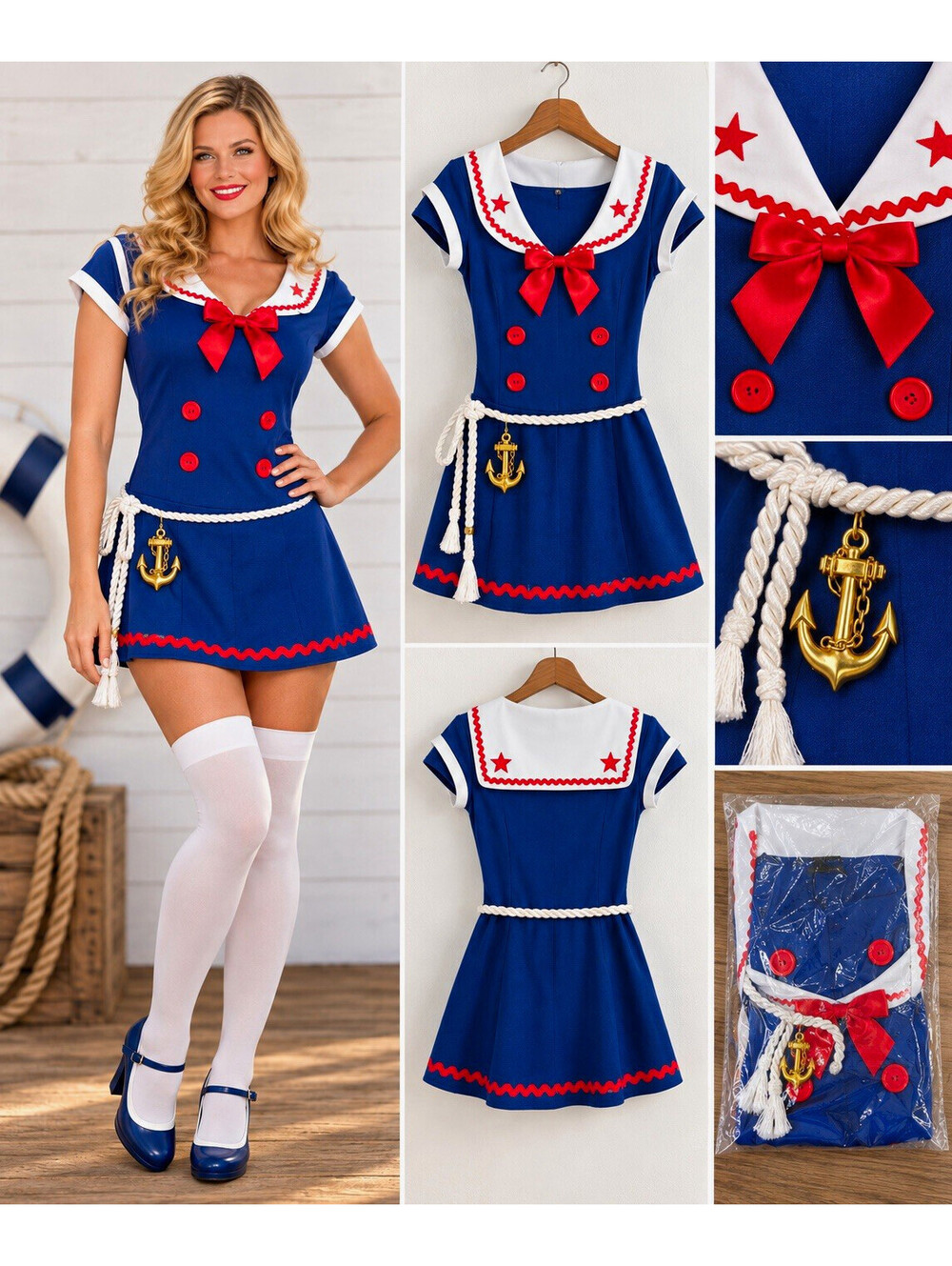 Music Legs Sassy Sailor Costume Women XL Blue Nautical Halloween Costume 70421